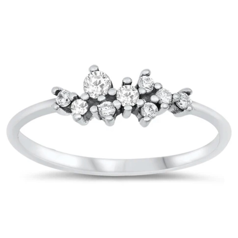 Sterling Silver CZ Ring – Starburst Cluster (Size 7.5)